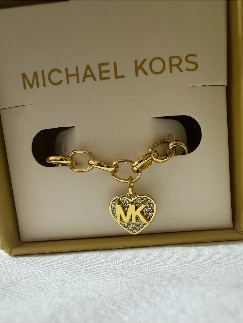 Michael Kors Gold Heart Link Bracelet with MK Charm